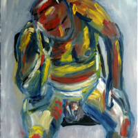 <b>"Mann-o-Mann"</b><br />1995<br />Oel auf Leinwand, 70x50 cm<br />Preis: unverkaeuflich<br />Werksnummer: MAkG103<br /> Mann-o-Mann