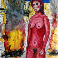 <b>"Rote Flora"</b><br />2018<br />Aquarell auf Papier matt, 24x17 cm<br />Preis: auf Anfrage<br />Werksnummer: MAkG203<br /> Rote Flora