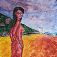 <b>"Abendspaziergang<br />am Elbstrand"</b><br />Oevelgoenne - 2019<br />Aquarell auf Papier matt, 24x17 cm<br />Preis: unverkaeuflich<br />Werksnummer: MAkG206<br /> Abendspaziergang am Elbstrand