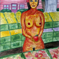 <b>"Paradiesapfel"</b><br />Isemarkt - 2018<br />Aquarell auf Papier matt, 24x17 cm<br />Preis: unverkaeuflich<br />Werksnummer: MAkG205<br /> Paradiesapfel